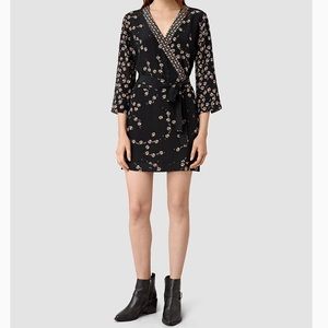 AllSaints Alva Fraise Silk Print Wrap Dress Size 8